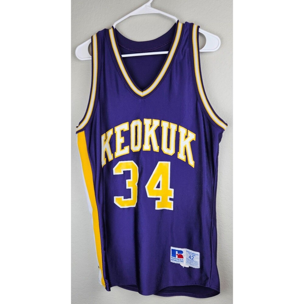 Vintage Keokuk Basketball Jersey Russell Athletic Men's 42 Purple Gold Rare M/L